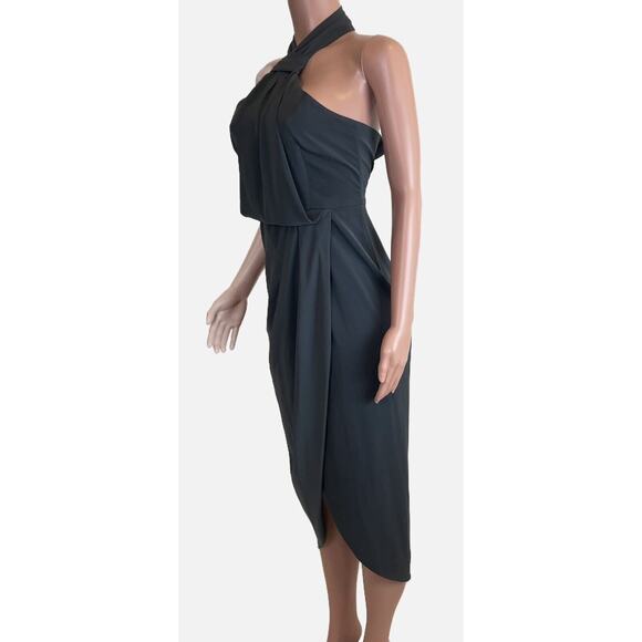 Shona Joy Revolve Core Knot Dress Size 4 Gray Draped Halter Tulip Hem Runs Small - Picture 5 of 16